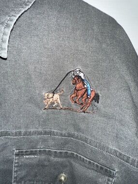 Embroidered rodeo Shirt — Gray with Brown/Blue Accent